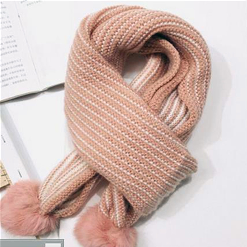 Bufanda de Bola de Pelo de conejo para mujer nueva puerta Este para niños edición de Invierno han cuello a rayas cuello de punto para niño Y58: Y58-Pale pink / 1-2 años