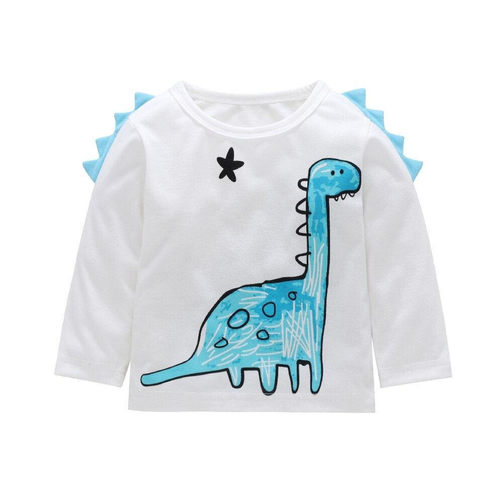 Parte superior bonito da luva longa da cópia do dinossauro no branco para o menino do bebê: 4 T