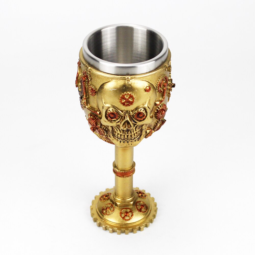 Szklany puchar robić wina z 3D złoto bieg czaszka retro stal nierdzewna i żywica puchar wina najlepsze urodziny prezenty na halloween bar Drinkware