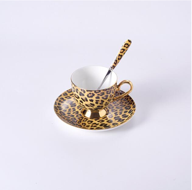 Leopard print knogle kina kaffesæt luksus porcelæn te sæt avanceret pot kop keramisk krus sukker skål flødekande tekande drik: En kop 200ml