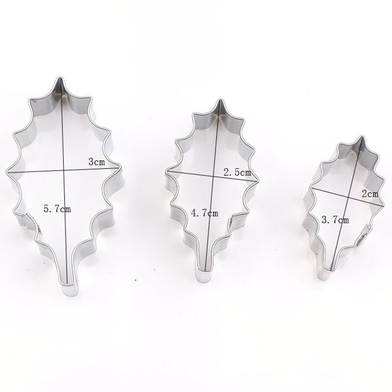 APRICOT 3PCS Cake Mould Holly leaves Stainless Steel Fondant Cookie Cutters for Wedding Cake Decorating Tools