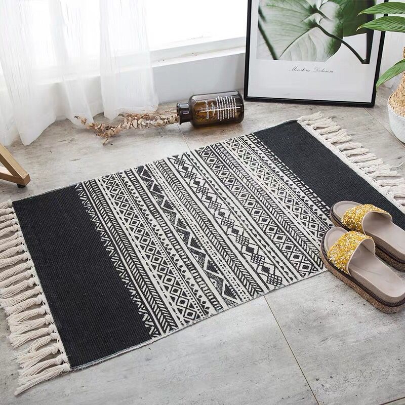 60*90cm retro boheme håndvævet bomuld linned tæpper kvast sengekant tæppe geometriske gulve måtter soveværelser boligindretning: 14