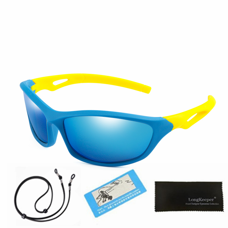 Sport Zonnebril Kids Gepolariseerde Kind Zonnebril Meisje Jongen Outdoor Spiegel Lenzenvloeistof Flexibele Bril UV400 Ciclismo Met Touw: Blue Blue