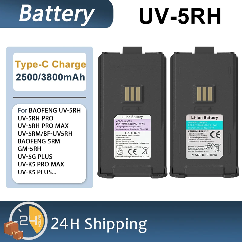 Baofeng UV-5RM bateria 2500/3800mAh oryginalna ładowarka USB-C dużej mocy BF-K5 Plus GM-5RH Pro Walklie Talkie akumulatory