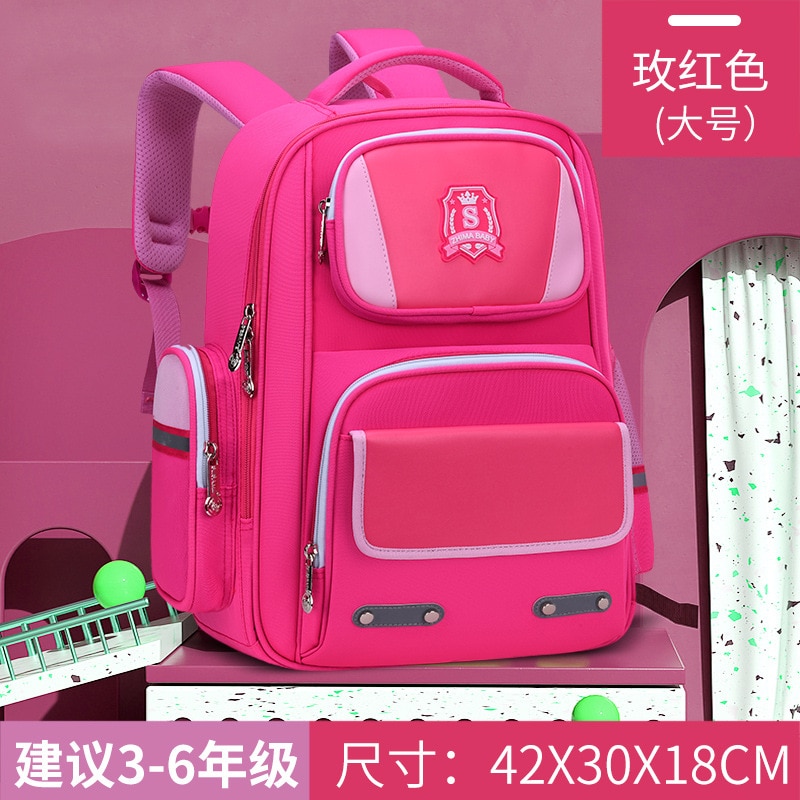 Waterproof Children School Bags Boys Girls Orthopedic school Backpacks kids schoolbags kids Satchel Knapsack Mochila escolar: large rose red