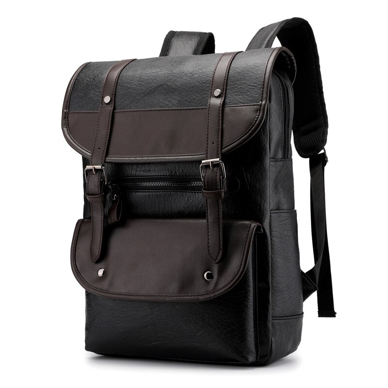 Pu leren rugzak heren rugzak tassen leren laptop rugzak 15.6 inch zachte leren rugzak dames vrijetijdsreistassen: Zwart