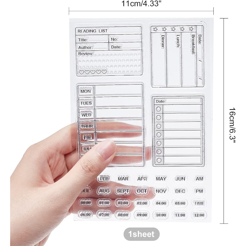 1 vel kalender planner siliconen duidelijke stempels maand week datum tijd transparante stempels voor het maken van kaarten DIY 6,3 x 4,3 inch
