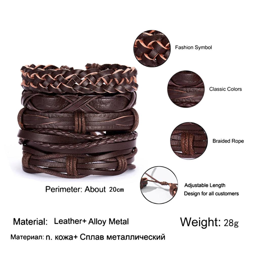 RINHOO skórzane bransoletki Vintage dla mężczyzn bohema wielowarstwowa koraliki Wrap Punk Rope biżuteria prezent na walentynki bransoletki bransoletki: BR18Y0540