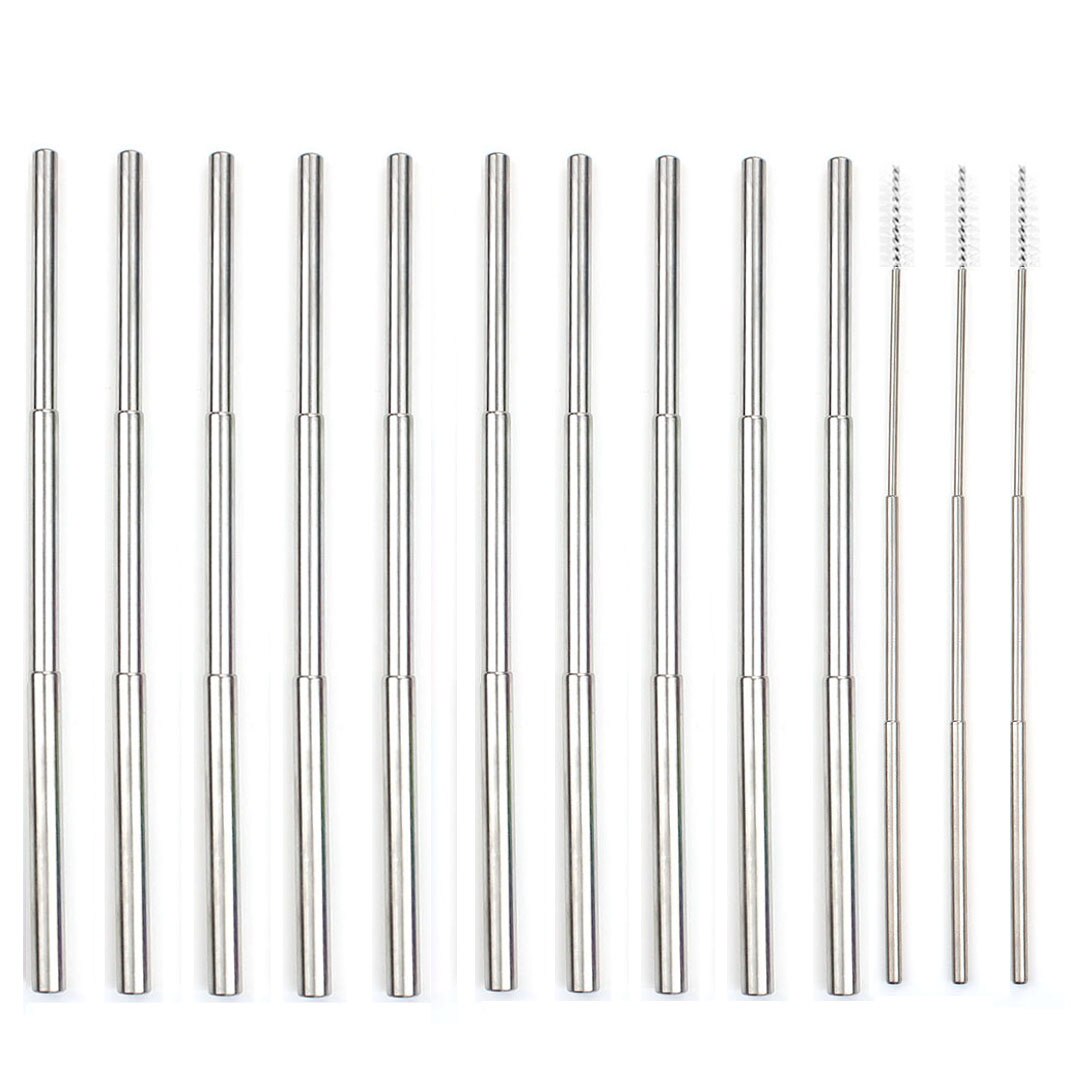 10Set Portable Stainless Steel Telescopic Drinking Straw For Travel Reusable Collapsible Metal Straw With Case And Brush: Silver 10pcs