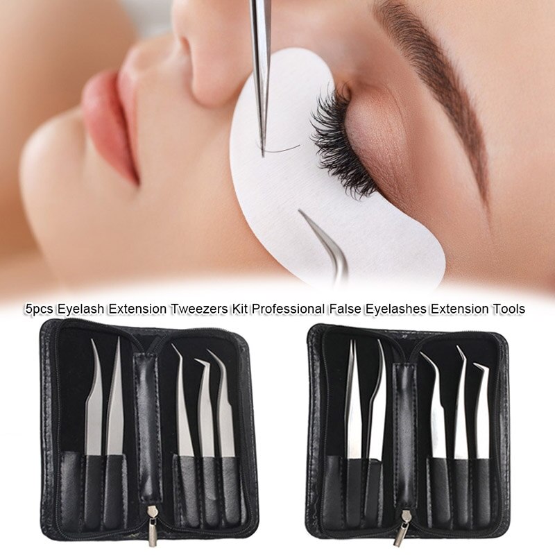 5Pcs Precision Tweezers Set Anti-Static Stainless Steel tweezers Kit for Craft Jewelry Eyebrow Eyelash Extension