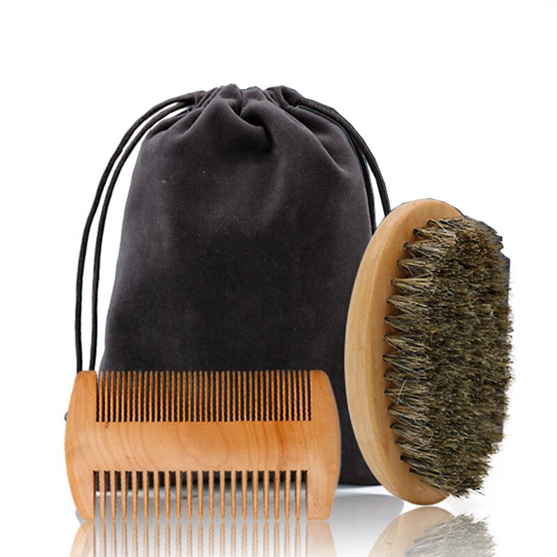 Cerdas de jabalí suaves de , cepillo de madera para Barba, herramienta de afeitar para peluquería, Kit de peine para bigote con bolsa de , Juego de cepillos para el pelo: Default Title