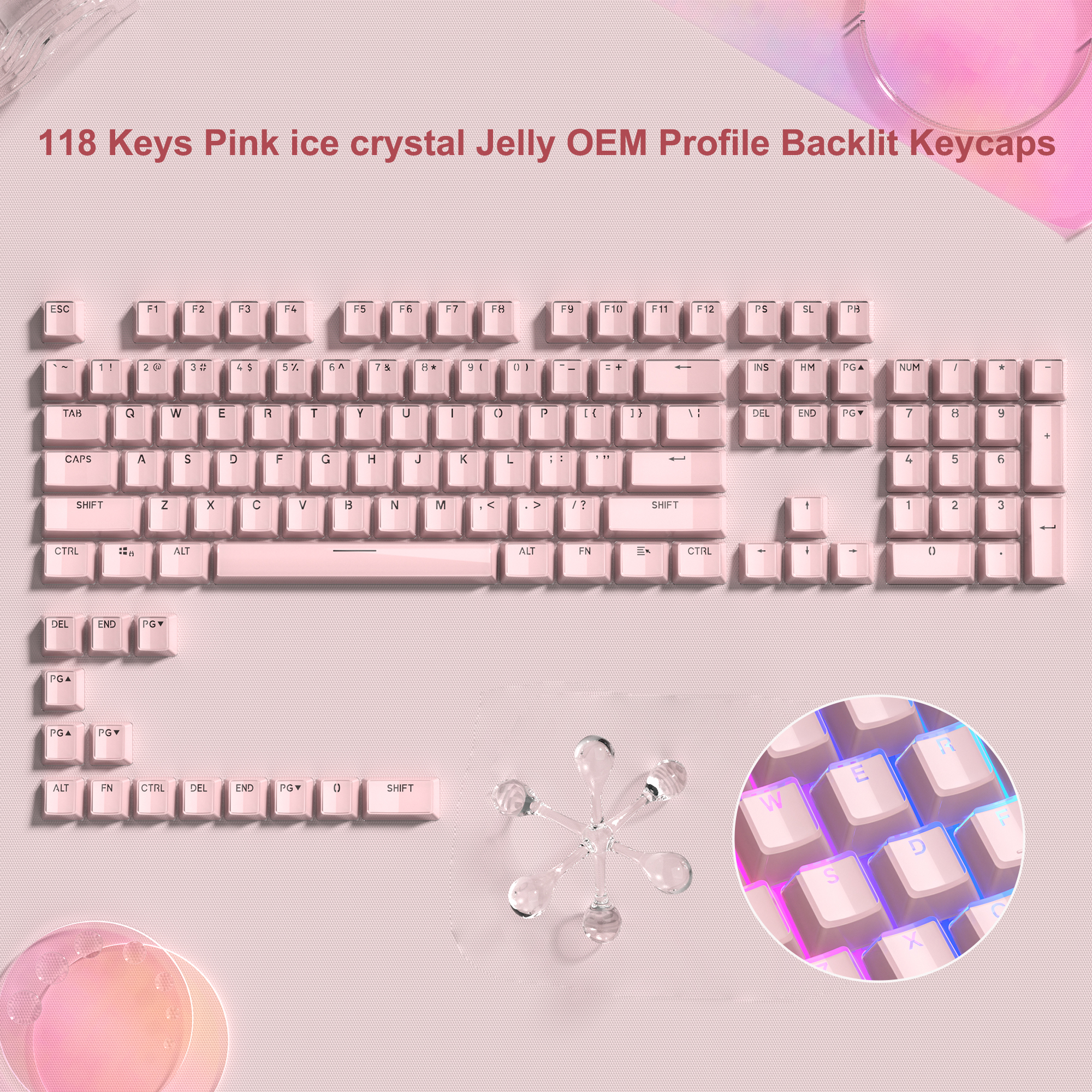 Womier White Crystal Jelly Keycaps Aangepaste zijkant bedrukte Keycaps 113 toetsen OEM-profiel voor Cherry MX Switches Mechanisch toetsenbord: Lichtgrijs