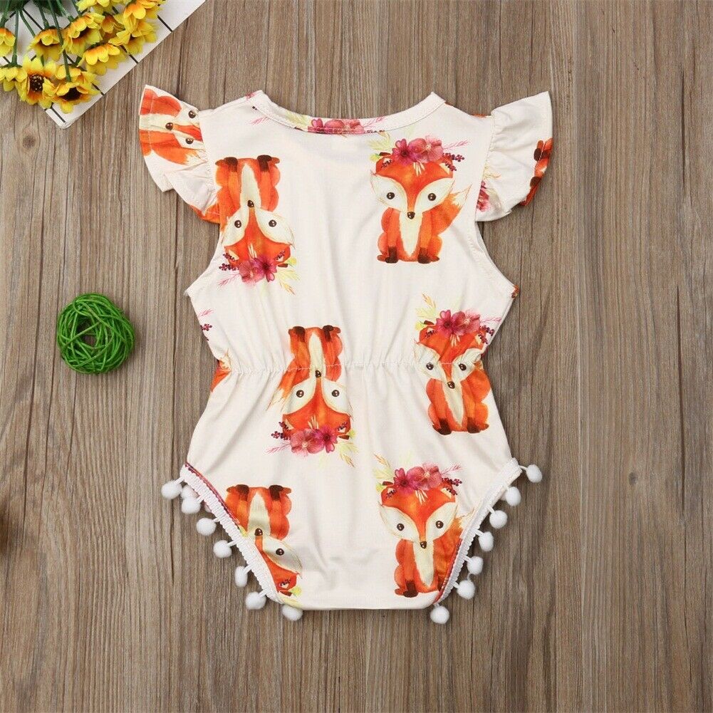 Baby Summer Clothing 0-24M Infant Kid Baby Girl Boys Lovely Bodysuit Ruffles Short Sleeve Animal Jumpsuit Clothes Outfits