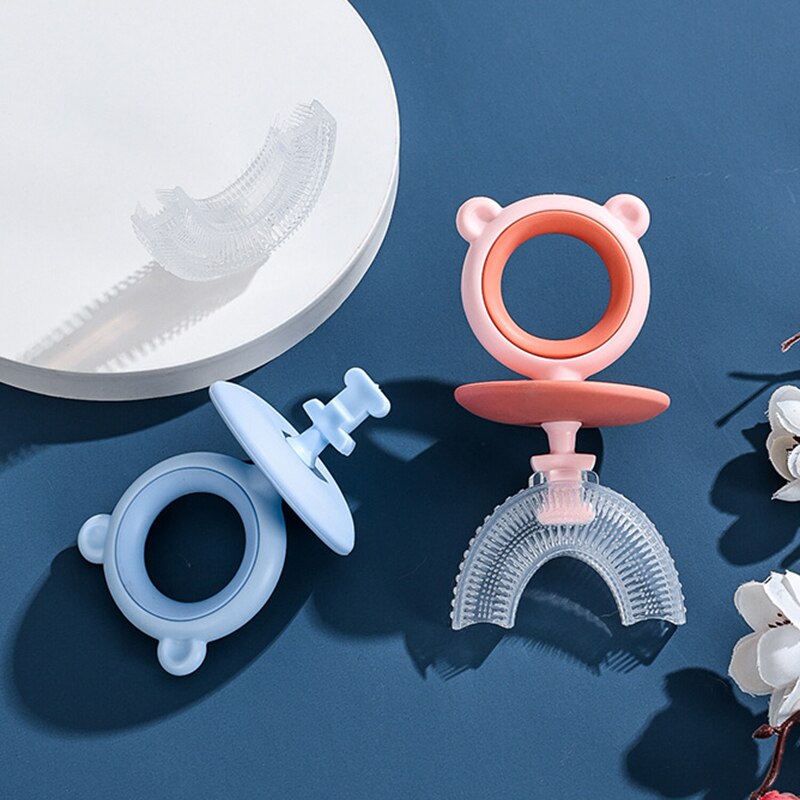 Spazzolino da denti per bambini spazzola in Silicone con tazza cura orale spazzola a forma di U 360 BPA gratuito per alimenti pulizia del Silicone denti articoli per bambini