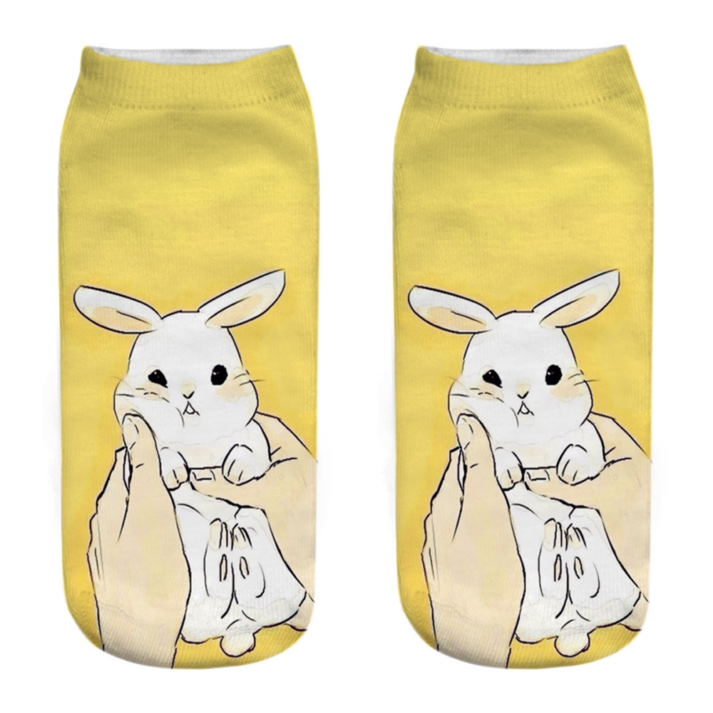 Chaussettes unisexes mignonnes Happy Funny Bunny 03/Life, impression 3D, créative, Harvey Cake Rabbit, rinçage court Sokken, , 1 paire: Marron