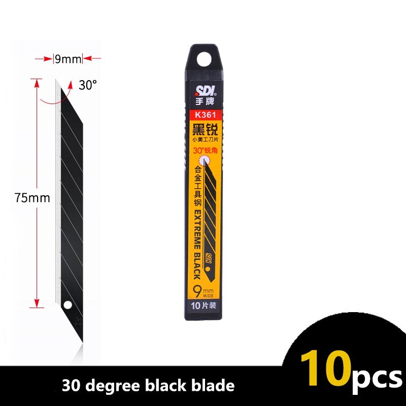 10 kpl hyötyveitsen terä kokonaan musta terä 30 asteen teräväkulmainen paperinleikkausterä kalvo kaiverrusterä 75*9*0.4mm: Default Title