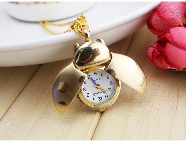 Popular Mixed Bulk 1pcs Color Ladybug Necklace Pendant Watches: Gold