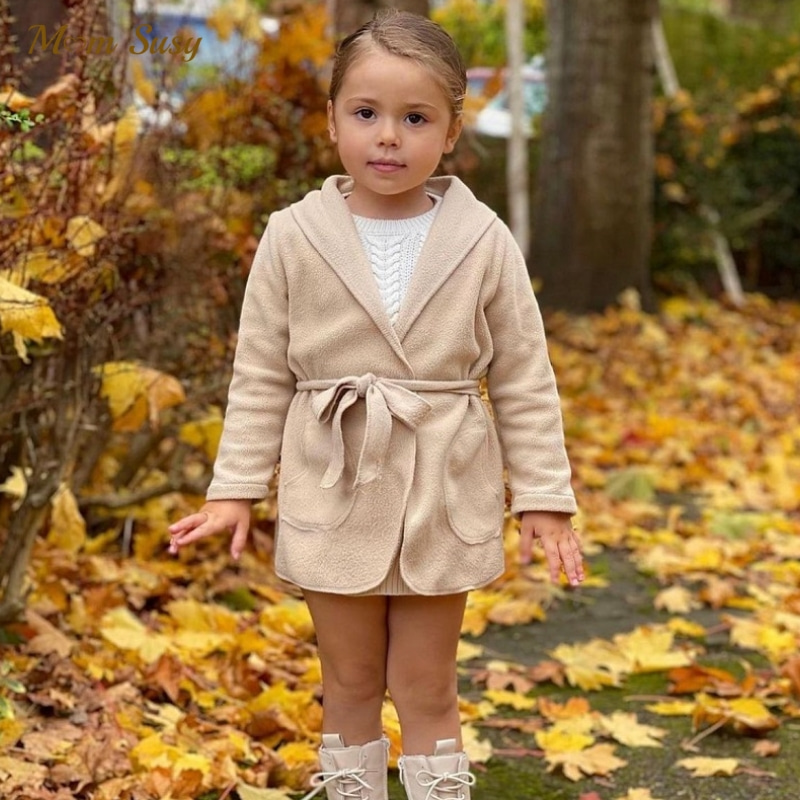 Mode Baby Meisje Wollen Geul Jas Baby Peuter Riem Jas Lange Kaki Roze Lente Herfst Kind Jas Kleding 1-7Y