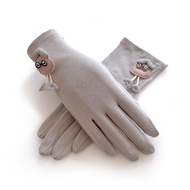 Gants de sport en coton élastique pour femme, motif dessin animé mignon, protection solaire, respirant, antidérapant, pour écran tactile UV, mitaine de conduite, R93: Gray
