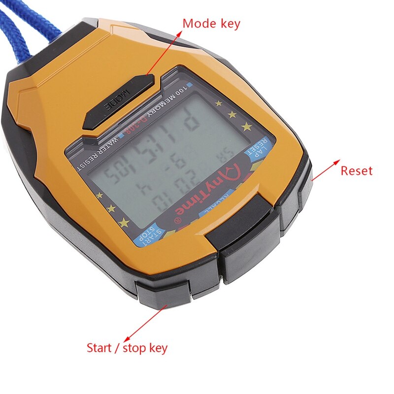 Digital Sport Counter Timer Athletic Stopwatch 3 Row100 Lap 1/1000s