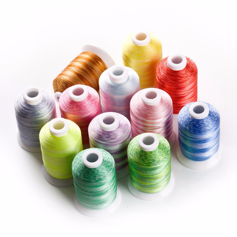 Simthread 12 popular variegated Colors polyester embroidery machine thread 1100 Yards spool thread