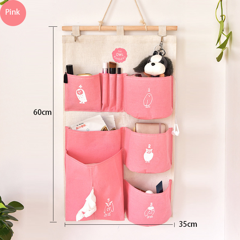 9 lommer væghængende organisator taske hjem opbevaring hængende tasker til garderobe soveværelse køkken badeværelse nøgler legetøjsvæv organisering: Lyserøde -9 lommer