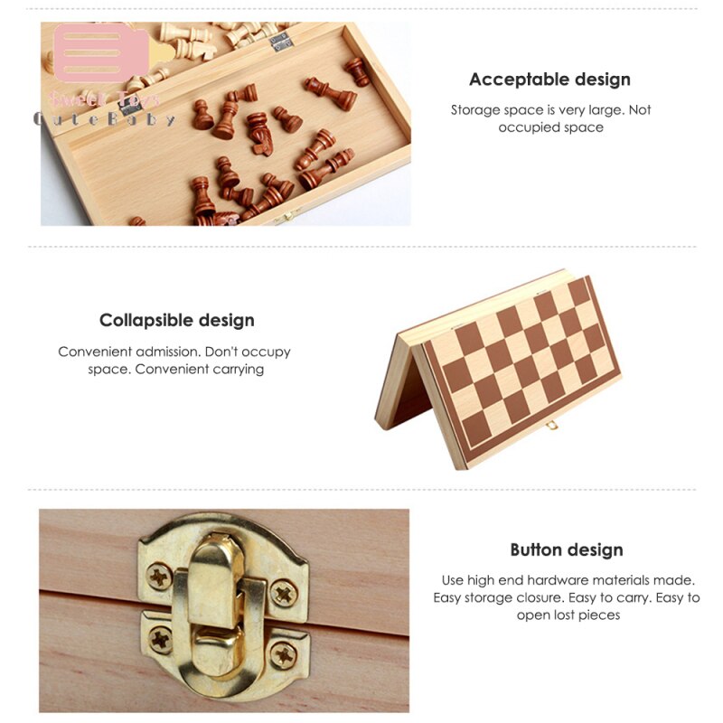 Holz Faltbare 3 in 1 Schach Backgammon Dame Rom Schach einstellen Bord Reise Party Unterhaltung Erwachsene freundlicher Spielzeug 30*30cm 1 einstellen