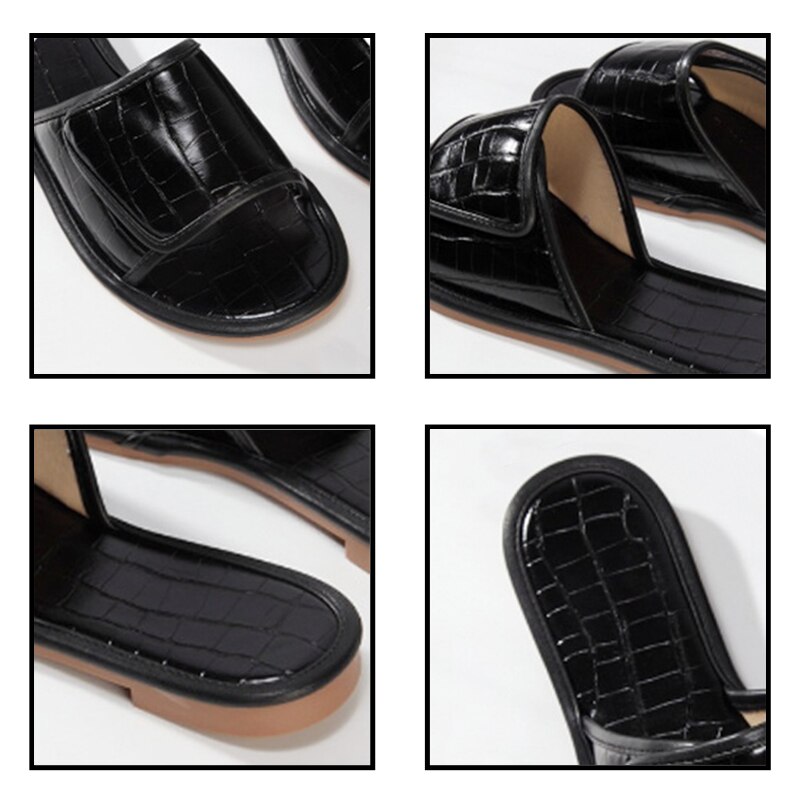 LALA IKAI Summer Flat Slippers Stone Pattern Women's Shoes Solid Color Velcro Women Flip Flop Zapatos de mujer