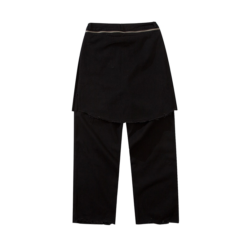 Falda desmontable Harajuku, pantalón vaquero suelto para hombres y mujeres, ropa de calle, pantalones vaqueros rasgados de pierna ancha lavados, pantalones holgados Hip Hop