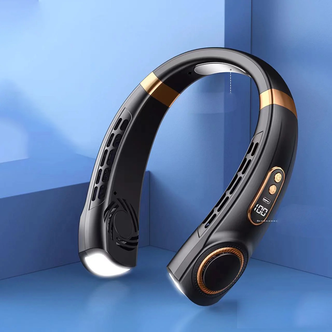 Draagbare nekventilator Persoonlijke 4000mAh Bladeless Cooling Nekventilator Blaaskoude lucht Nekkoeler Draagbare ventilator rond uw nek Verstelbaar: Black