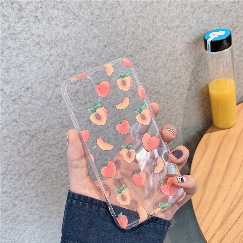 Cute Peach Painting Phone Case For Xiaomi Redmi Note 10 9 8 Pro Note 7 8t 9s 9 lite Back Cover Cartoon Clear Soft Funda