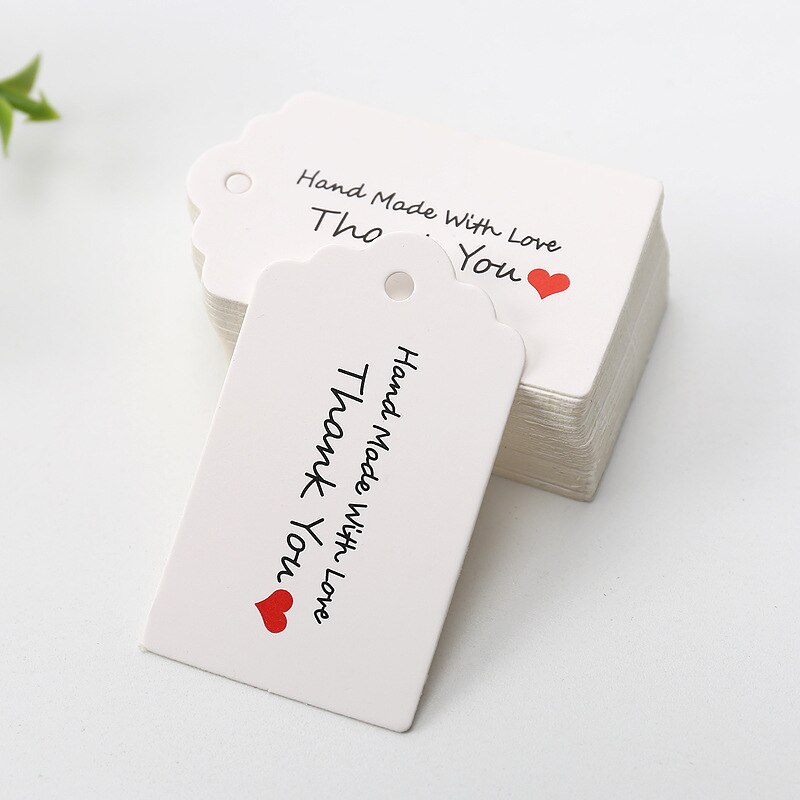 100pcs 5x3cm Handmade Thank You Tags White Kraft Paper Tags Garment Shoes Bags Hang Tag Package Cards Cake Cookie Bags Accessory: 5