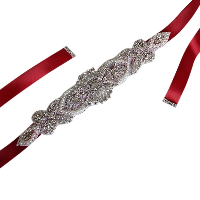 Strass Braut Taille Gürtel Satin- Schleife trimmen Applikationen Hochzeit Kleid Kleid Dekor: verrotten