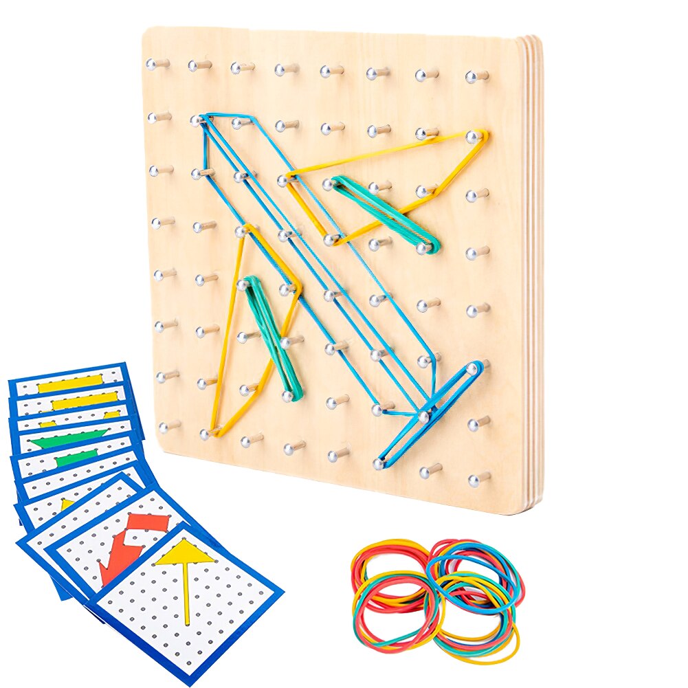 Geometry Geoboard Shape Wooden with Activity Pattern Cards Inspire Kids Imagination Educational Toys