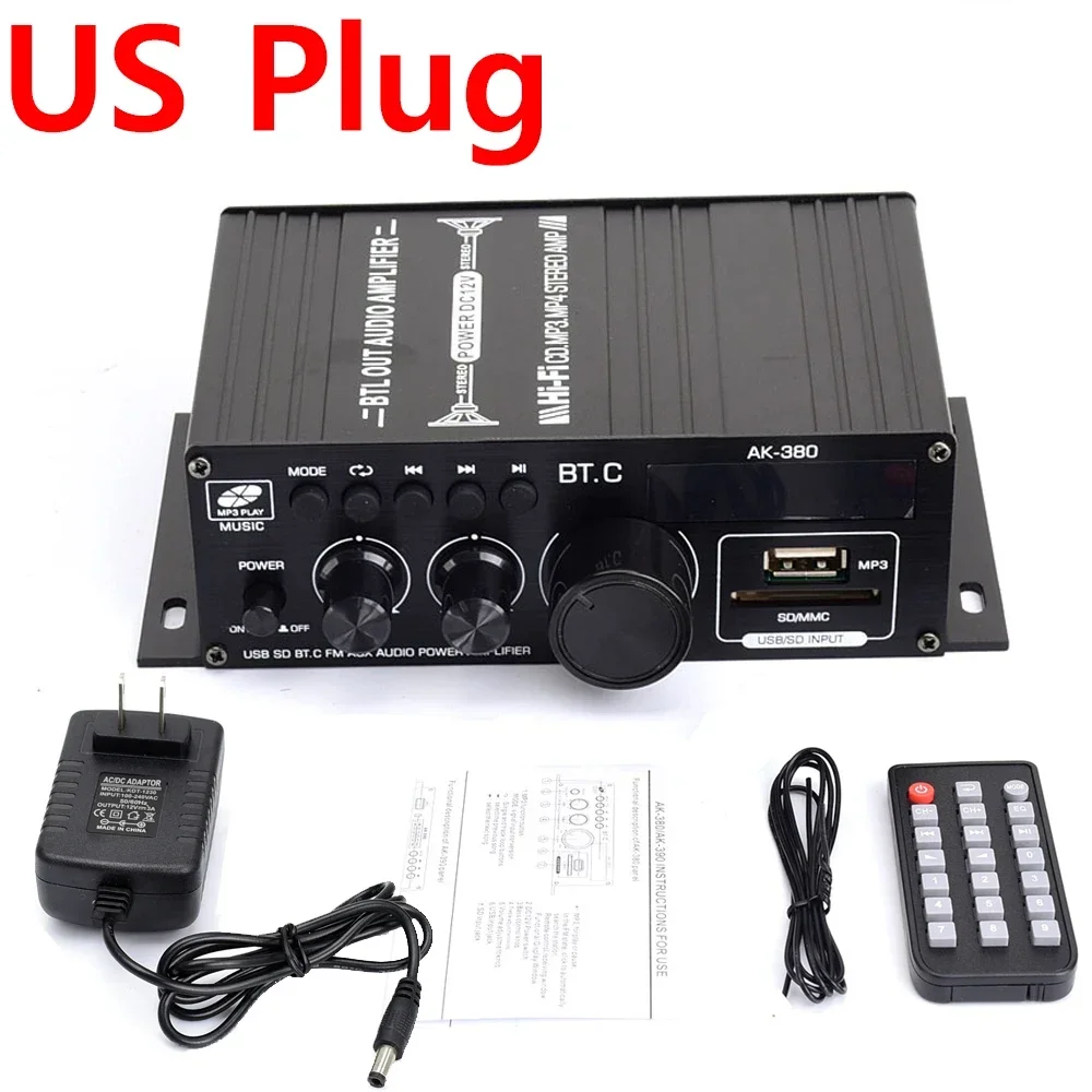 Sound Verstärker Kanal 2,0 HIFI Bluetooth 5 Verstärker Hause Digital Audio Verstärker 40 W + 40 W Musik Player AK380 für Auto MP3 Bass Trebl: Brown