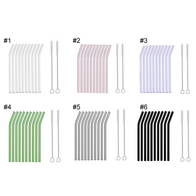 10pcs/Set Glass Straw Reusable Glass Drinking Straws with Brush Eco Friendly Glass Straws for Smoothies Cocktails