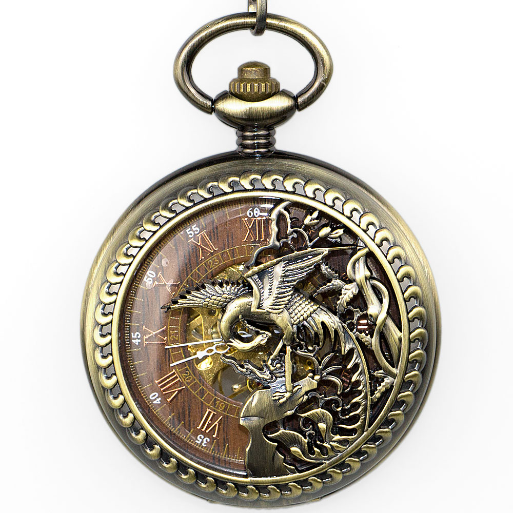 Brons Houten Dial Mechanisch Zakhorloge Mens Beweging Pocket Romeinse Cijfer Prachtige Horloge Met Box Voor Man Vrouwen PJX1333