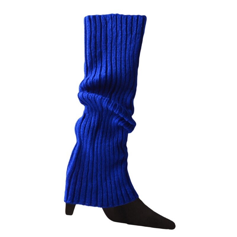 Women 80s Fluorescent Neon Colored Knit Leg Warmers Ribbed Crochet Bright Footless Socks Stockings Halloween Dance Party: Royal Blue
