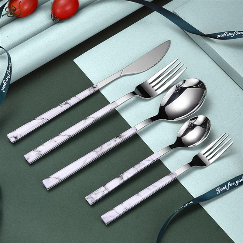 5 pièces/ensemble Imitation marbre inox couverts fourchette cuillère couteau vaisselle ensemble salle à manger couteaux fourchettes cuillères