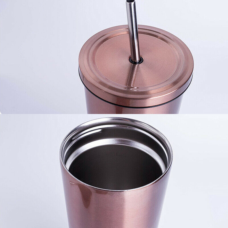 500ml rustfritt stål kopp bærbar reisetumbler kaffekrus med sugerør