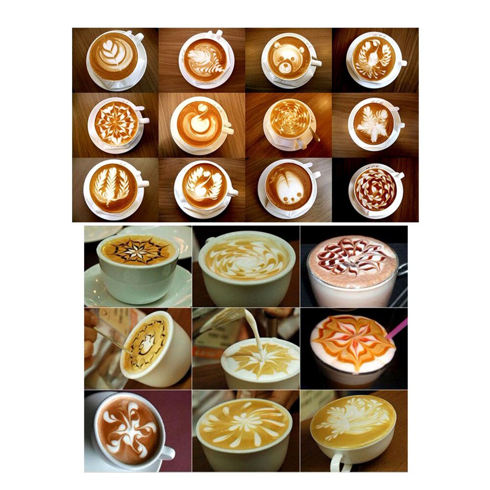 16 stk cappuccino kaffe barista stencils skabelon strøg blomster pude duster spray gør-det-selv fondant sukker håndværk dekorationsværktøj