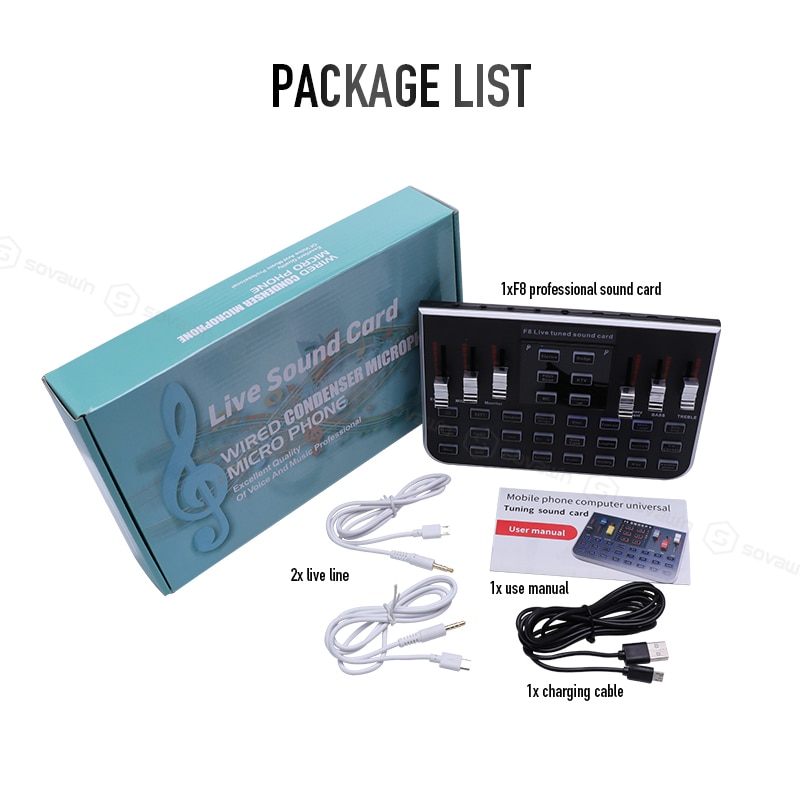 Multi-function F8 Microphone Sound Card USB Audio Live Broadcast Mixer Audio Digital for Karaoke Microphone System