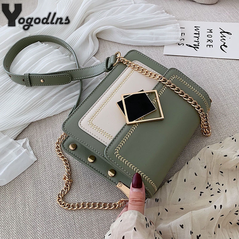 Chic contraste couleur rabat sacs de messager pour les femmes boucle magnétique unique sacs à bandoulière dames pochette sac à main à la Rivet