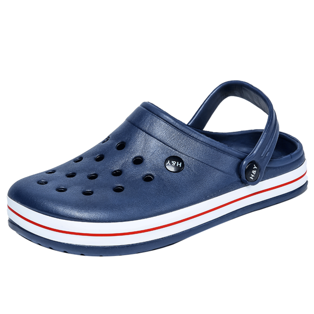 Sandali da uomo Crocks scarpe da foro estive zoccoli in gomma Crok scarpe da giardino EVA pantofole da uomo piatte blu Crocse da spiaggia: Blu / 40