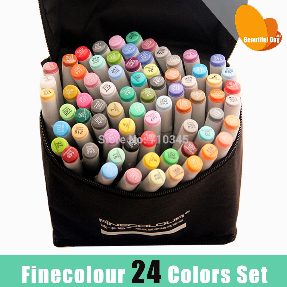 de bijgewerkte tweede generatie van finecolour alcohol gebaseerde twin art marker pen24 kleuren met zakken