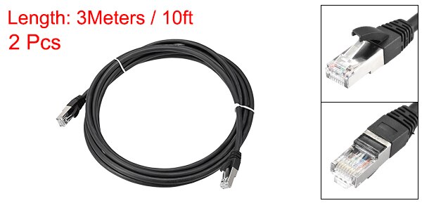 Uxcell 2Pcs 3ft 5ft 10ft Cat7 Ethernet Cable Cat 7 Network Wire Patch Cable Black White Blue: Black / 5ft