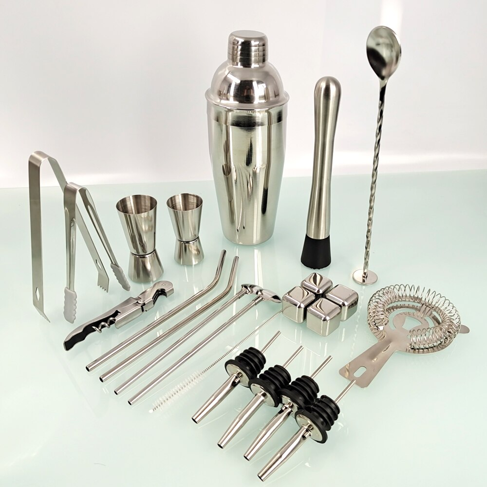 22-Piece Bartender Kit Cocktail Shaker Boston Set Home DIY Suit for Mixed Drinks Martini Stainless Steel: 750ML 4  Pourer