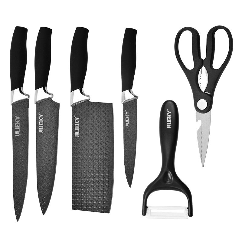 Juego de cuchillos antiadherentes de acero inoxidable para el hogar, utensilios de cocina con de ondas afiladas, con tecnología antiadherente, ideal para , 6 piezas
