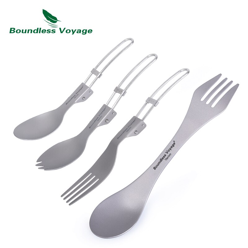 Grenzeloze Voyage Camping Servies Titanium Bestek Vouwen Lepel Vork Spork Eetstokjes Outdoor Picknick Draagbare Bestek Set: Ti1063T flatware set