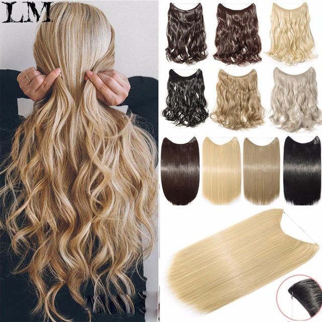 Liangmo Hair Extensions Onzichtbare Ombre Synthetische Natuurlijke Flip Verborgen Geheim Draad Crown Grijs Roze Voor Vrouwen